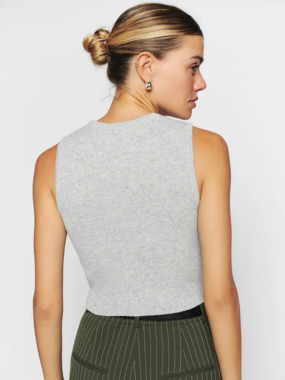 Reformation Benedetta Cashmere Cropped Tank Light Grey - Size S
